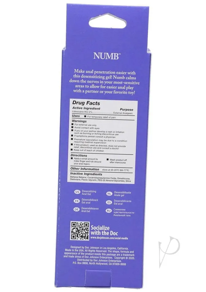 Doc Johnson Enterprises Ie Numb 2oz Boxed Gel Anal Desensitizing Gel for Comfortable Play Anal