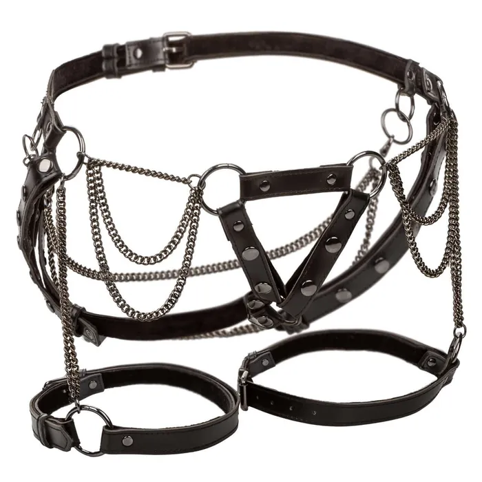 Female Sex Toys California Exotic Novelties Euphoria Thigh Harness with Chains Adjustable Vegan Leather Plush Velvet Lining
