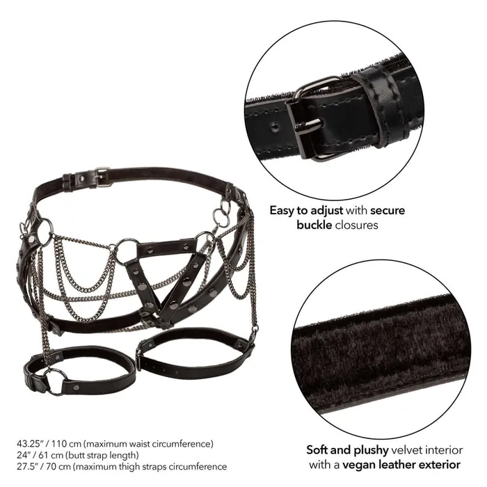 Female Sex Toys California Exotic Novelties Euphoria Thigh Harness with Chains Adjustable Vegan Leather Plush Velvet Lining
