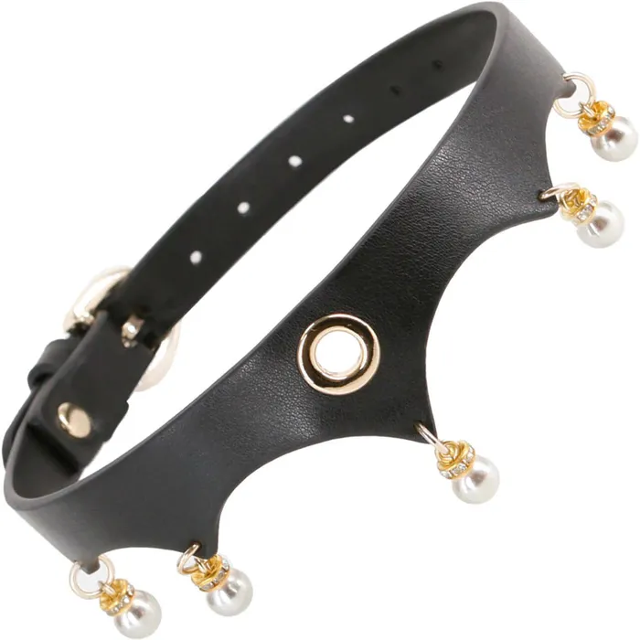 Female Sex Toys Fetish Fashion Jezebel Collar Adjustable PU Collar with Gold Accents and Pearls NS Novelties