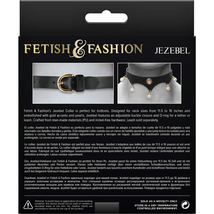 Female Sex Toys Fetish Fashion Jezebel Collar Adjustable PU Collar with Gold Accents and Pearls NS Novelties