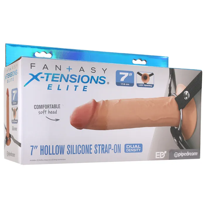 Female Sex Toys Pipedream Fantasy Xtensions Elite 7 Inch Hollow StrapOn in Light