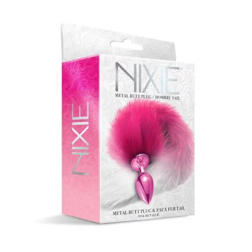 Global Novelties Nixie Metal Plug with Hombre Tail Medium Pink Metallic Male Sex Toys