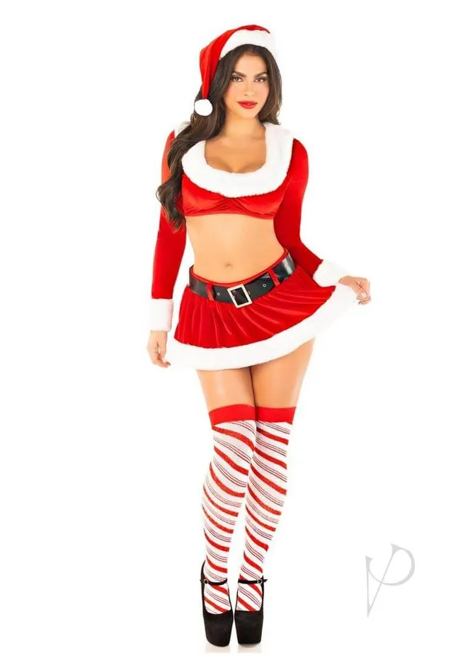 HoHo Hottie Santa Costume 4Piece Velvet Crop Top Mini Skirt Belt Hat by Leg Avenue XSmall Leg Avenue Inc Female Sex Toys