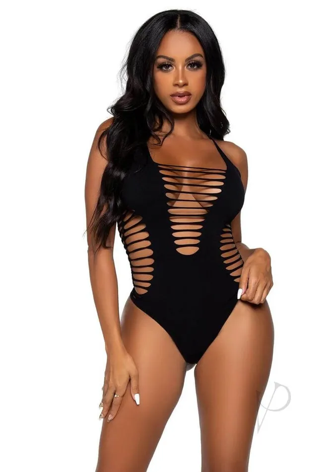 Leg Avenue Inc Teddies And Bodies Seamless Shred Thong Bodysuit Os Blk