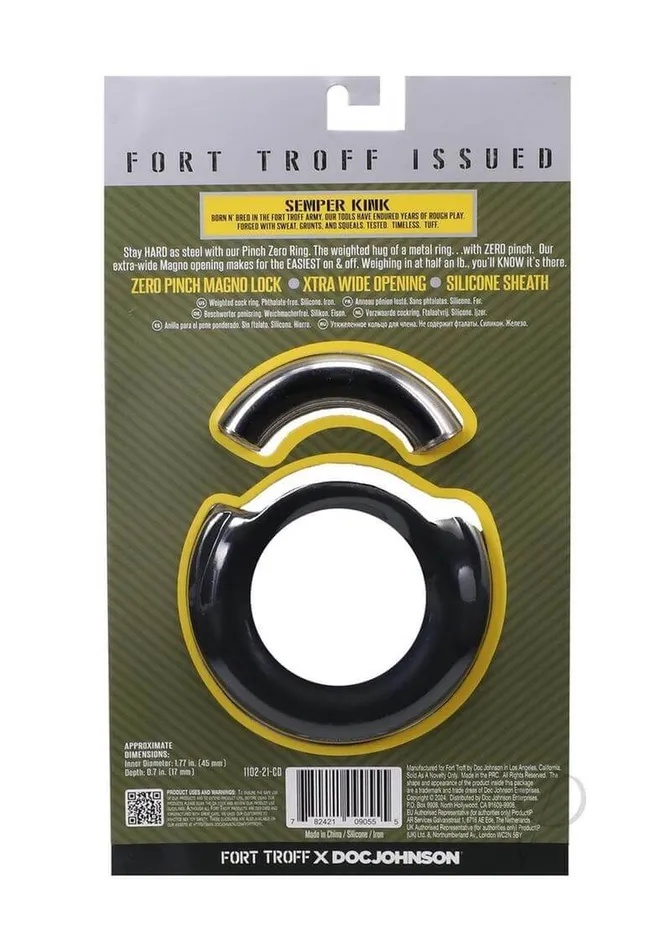 Male Sex Toys Fort Troff Pinch Zero Ring Black Metal Cock Ring with Zero Pinch Doc Johnson Enterprises